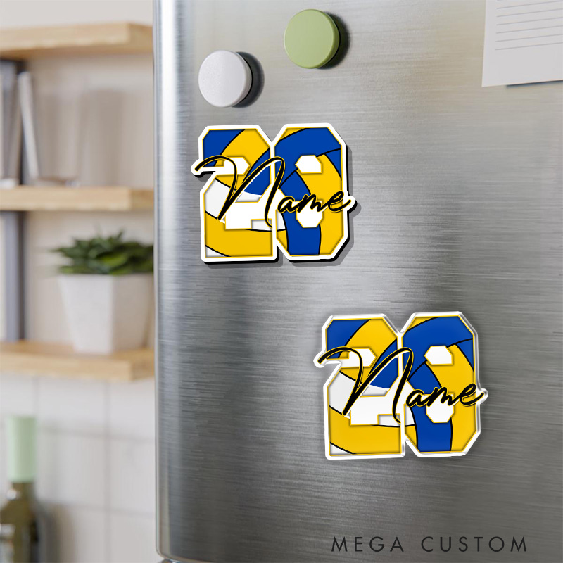Personalized Volleyball Fridge Magnets with Custom Name and Vibrant Design for Players and Fans