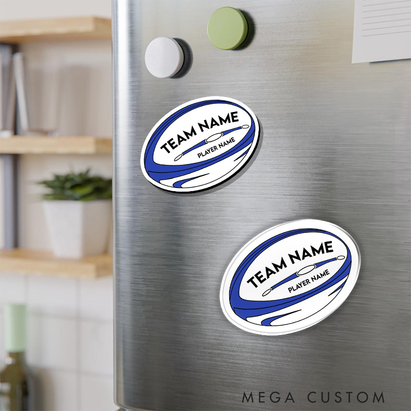 Personalized Rugby Team Fridge Magnets with Custom Team Name and Player Name for Laptop Water Bottle Gifts
