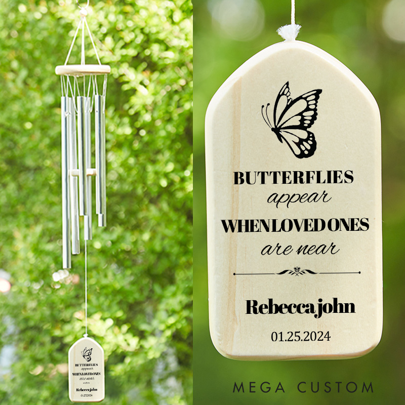 Personalized Sympathy Wind Chimes Memorial Chimes for Loss of Mother Father Loved One Butterfly Bereavement Gifts Deep Tone Wind Chime