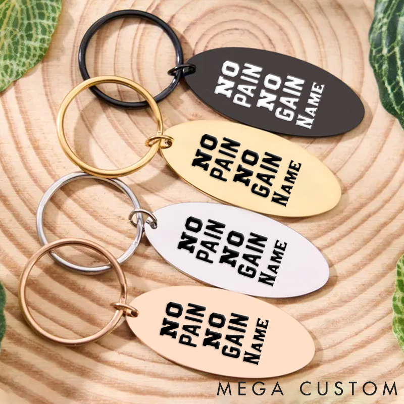 Personalized Engraved Metal Keychain with No Pain No Gain for Fitness Enthusiasts Bodybuilders and Gym Lovers