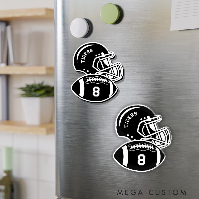 Personalized American Football Helmet Fridge Magnets Customize with Team Name and Player Number for Fans
