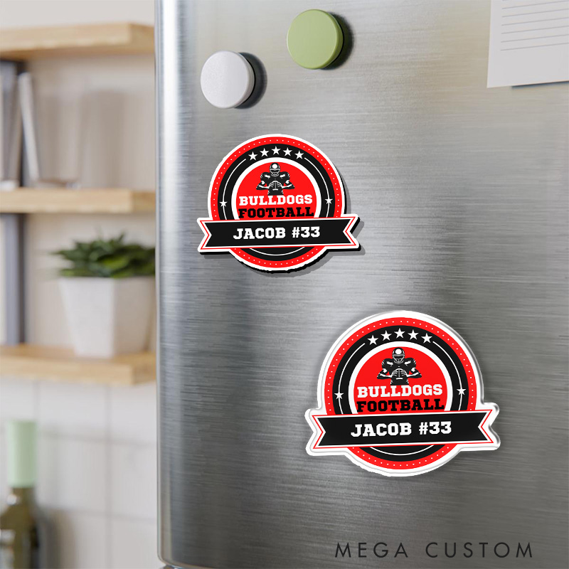 Personalized American Football Fridge Magnets Design with Custom Team Name, Player Name, and Number