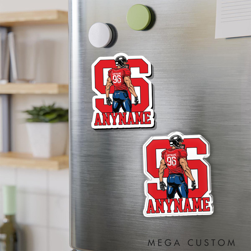 Personalized American Football Fridge Magnets with Custom Name and Jersey Number Design