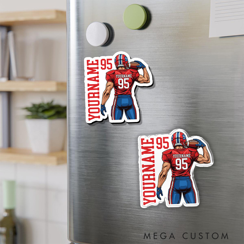 Personalized American Football Fridge Magnets with Custom Your Name and Number on the Back