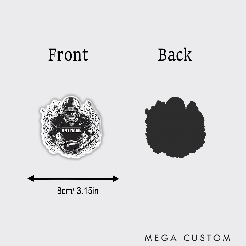 Personalized American Football Player Fire Fridge Magnets with Custom Name and Number