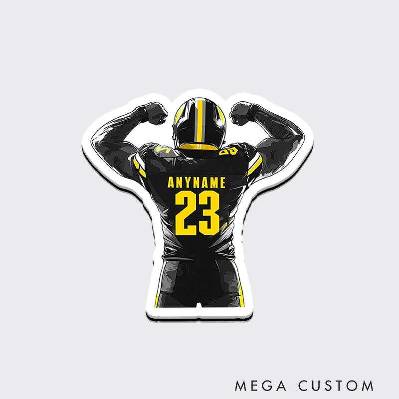 Personalized American Football Player Sport Fridge Magnets with Custom Name and Number for Water Bottle Laptop