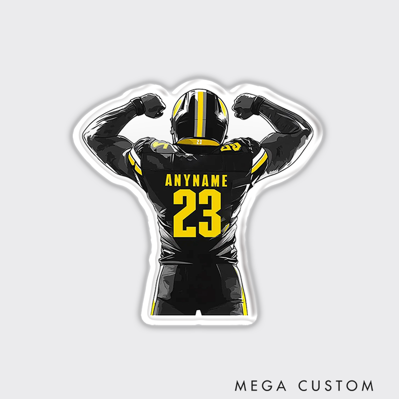 Personalized American Football Player Sport Fridge Magnets with Custom Name and Number for Water Bottle Laptop