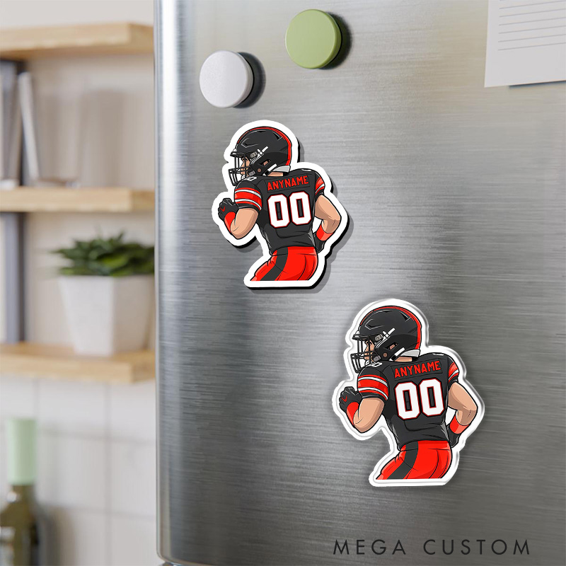Personalized American Football Fridge Magnets with Custom Name and Number on the Player Back Side