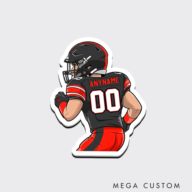 Personalized American Football Fridge Magnets with Custom Name and Number on the Player Back Side