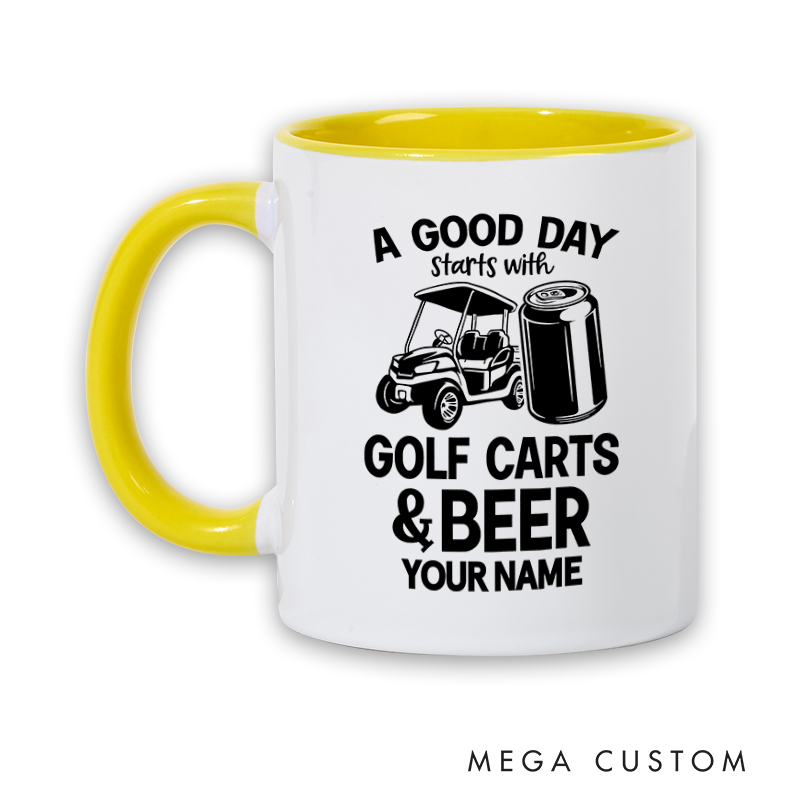 Personalized Golf Mug with Custom Name Fun "Golf Carts & Beer" Design Perfect Gift for Golf Enthusiasts