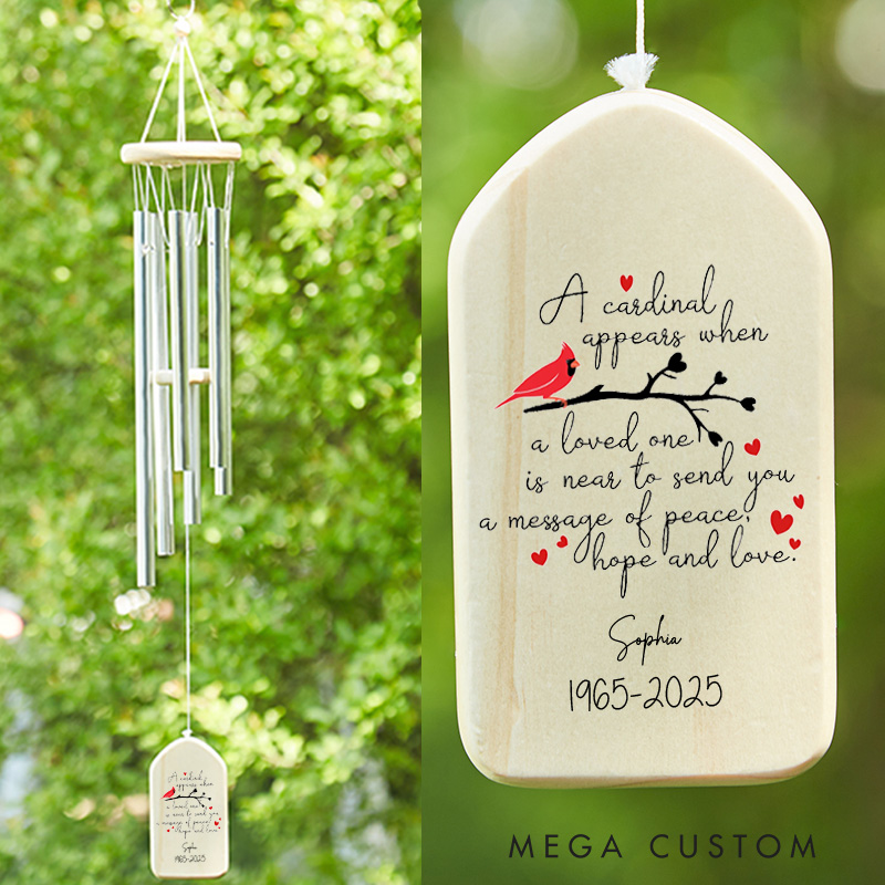 Personalized Memorial Wind Chimes for Outside Sympathy Cardinal Wind Chimes for Loss of Loved One Condolences Gifts 33.46 Inch/25.6Inch