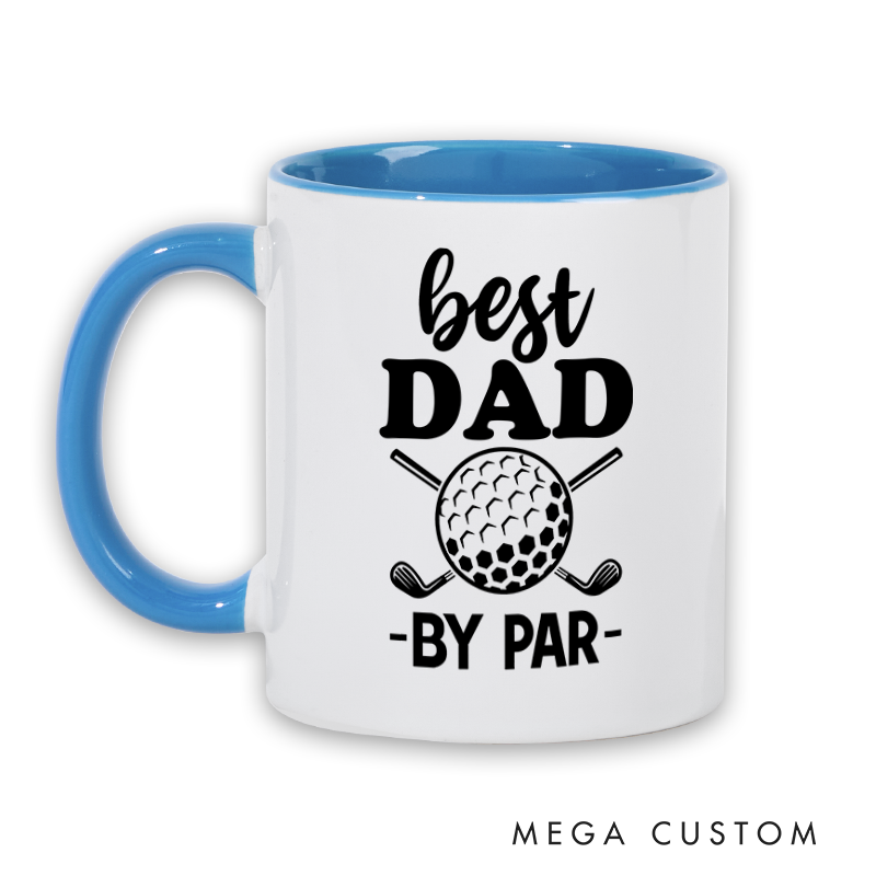 Personalized golf mug for dads with Best Dad by Par design made from durable ceramic perfect for Father’s Day birthdays or golf lovers
