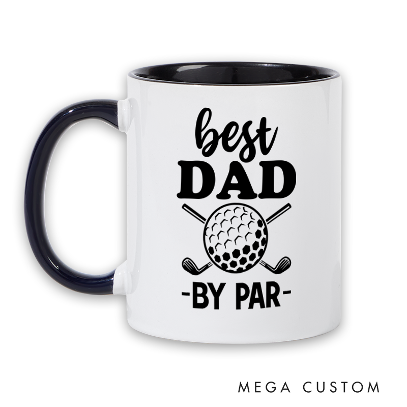 Personalized golf mug for dads with Best Dad by Par design made from durable ceramic perfect for Father’s Day birthdays or golf lovers