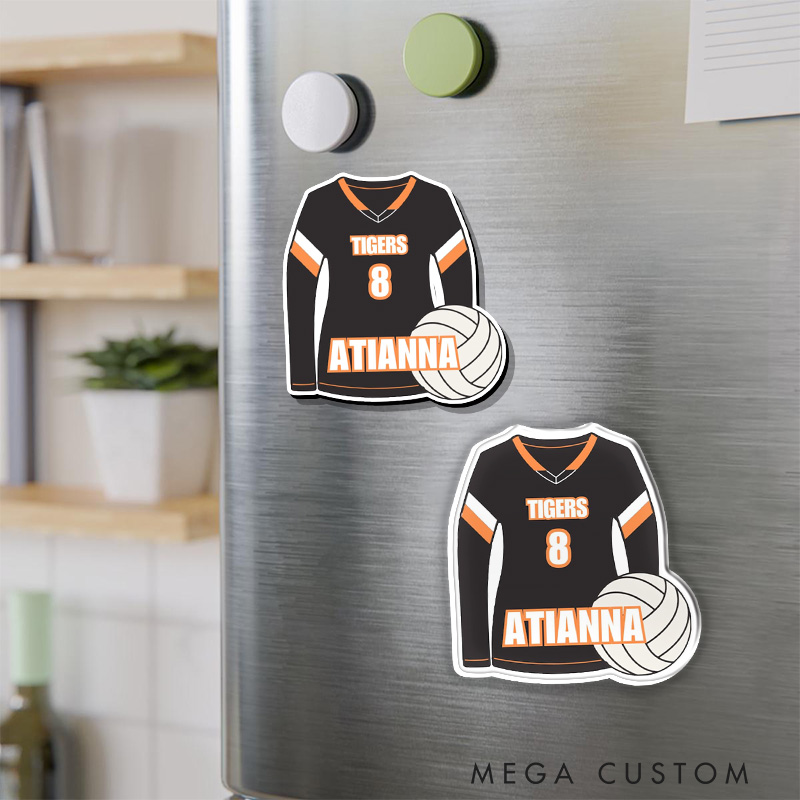 Personalized Volleyball Jersey and Ball Fridge Magnets with Custom Team Name, Player Name and Number