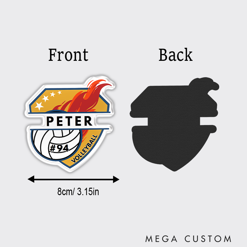 Personalized Volleyball Fire Volleyball Fridge Magnets with Custom Player Name and Number for Athlete