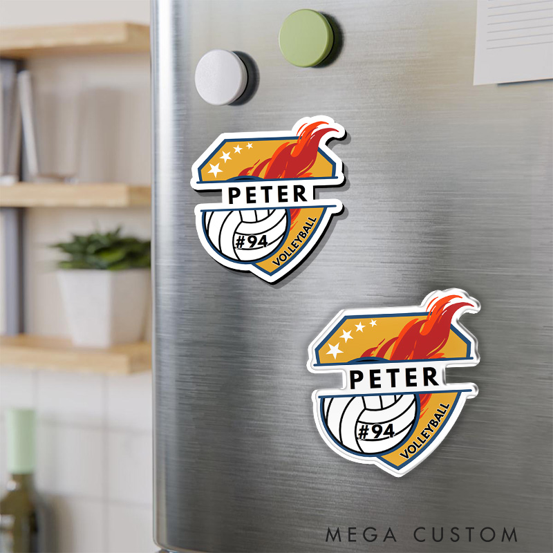 Personalized Volleyball Fire Volleyball Fridge Magnets with Custom Player Name and Number for Athlete
