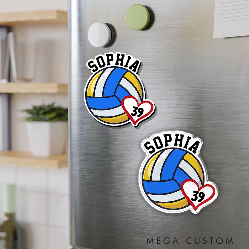 Personalized Volleyball Heart Magnets with Custom Player Name and Number for Athlete