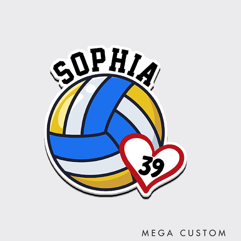 Personalized Volleyball Heart Magnets with Custom Player Name and Number for Athlete