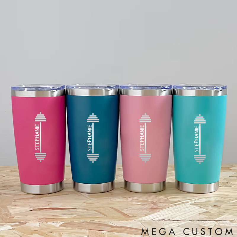 Personalized Fitness Tumbler Coffee Stainless Steel Tumbler with Dumbbell for Fitness Enthusiasts Bodybuilders and Gym Lovers