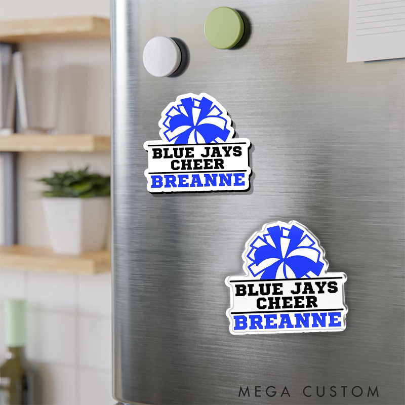 Personalized Sport Cheerleader Fridge Magnets Customize with Your Team Name and Text