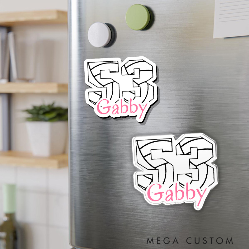 Personalized Volleyball Number Fridge Magnets with Custom Player Name and Number