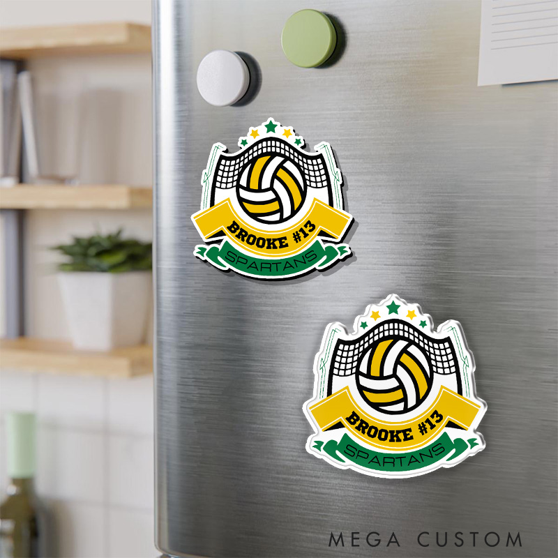 Personalized Volleyball Fridge Magnets with Custom Team Name, Player Name and Number for Game Day
