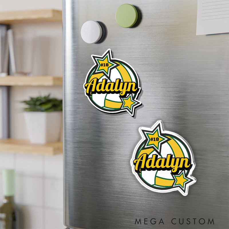 Personalized Volleyball Star and Ball Fridge Magnets with Custom Player Name and Number for Game Day