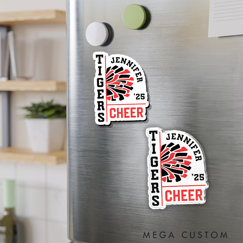 Personalized Sport Cheerleader Fridge Magnets Customize with Your Team Name and Number