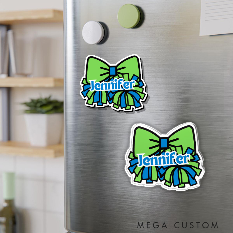 Personalized Sport Cheer Team Spirit Bow Fridge Magnets with Custom Player Name for Fans