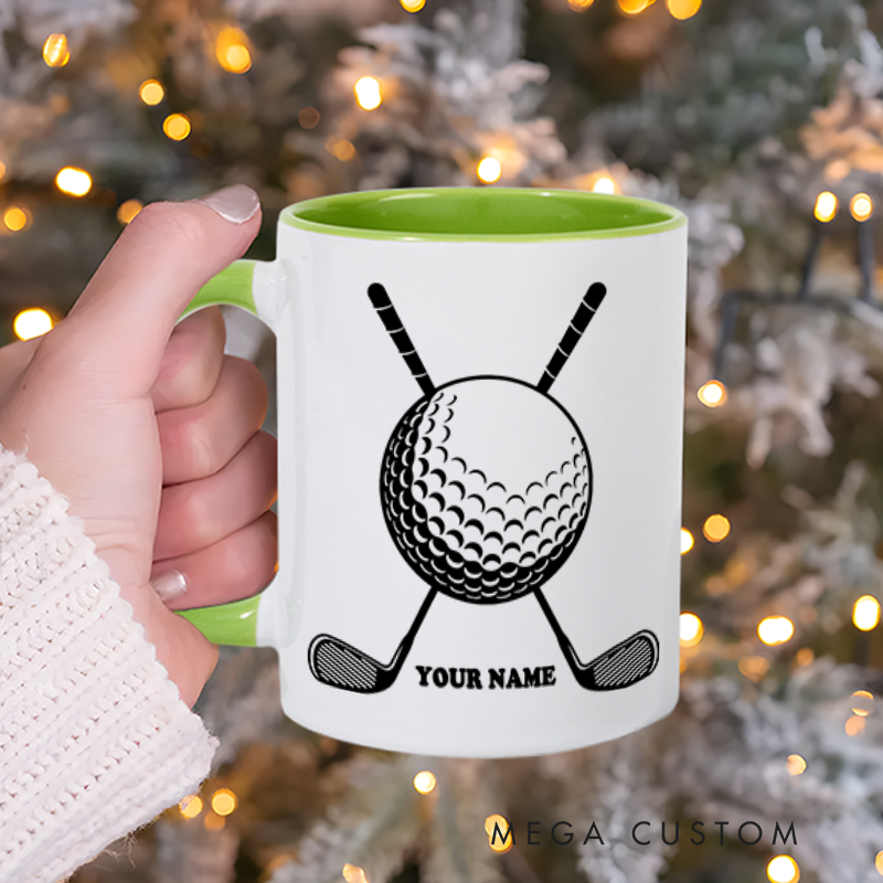 Personalized Golf Mug with Custom Name Golf Ball and Crossed Clubs Design Perfect Gift for Golf Enthusiasts