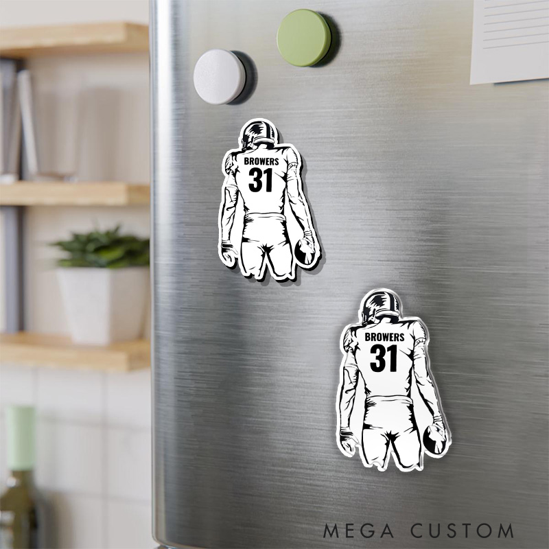 Personalized American Football Player Fridge Magnets Customize with Name and Player Number on the Back