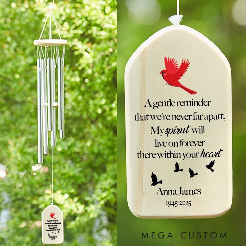 Personalized Wind Chime Gentle Reminder Cardinal Memorial Wind Chime Sympathy Gifts for Loss of Mother Father in Memory of A Loved One Chimes 