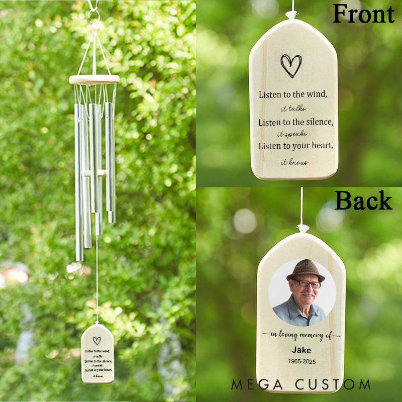 Personalized Memorial Wind Chimes With Photo Custom Name Sympathy Wind Chime Listen to the Wind in Memory of Loss Mom Loved One Remembrance Gift