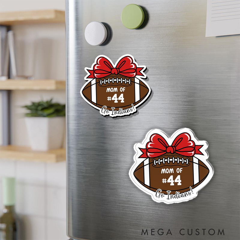 Personalized American Football and Rugby Mom Bow Fridge Magnets with Custom Player Decal Name and Number