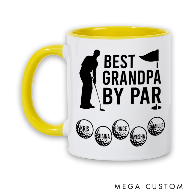 Personalized Golf Mug with "Best Grandpa By Par" Design Featuring Custom Names Thoughtful and Unique Gift for Golf Enthusiasts and Special Occasions