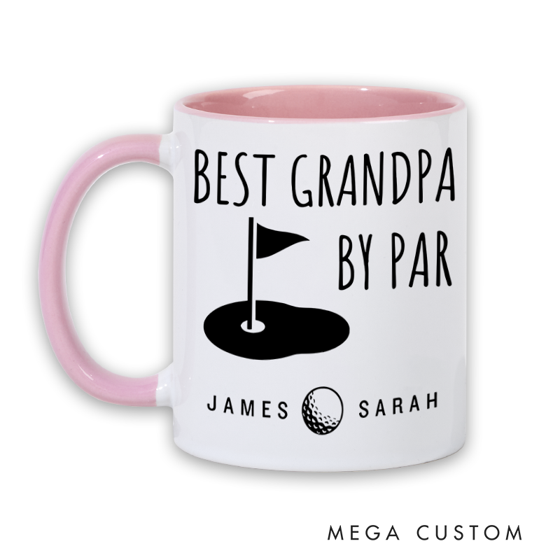 Personalized Golf Mug with "Best Grandpa By Par" Design and Custom Names Thoughtful Gift for Golf Enthusiasts