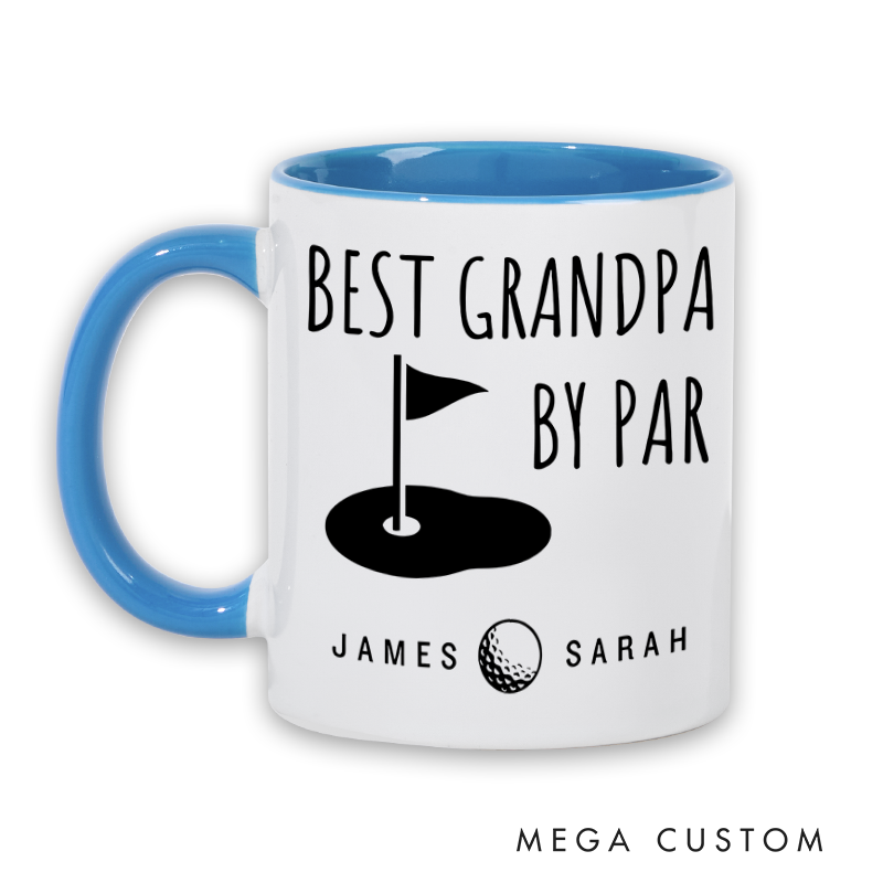 Personalized Golf Mug with "Best Grandpa By Par" Design and Custom Names Thoughtful Gift for Golf Enthusiasts