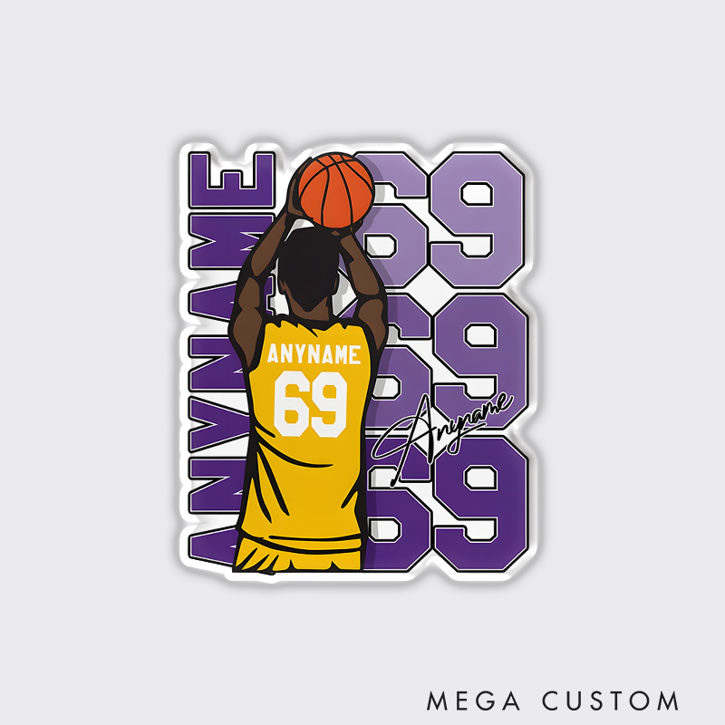 Personalized Basketball Refrigerator Magnet with Custom Name Jersey Number and Dynamic Player Shooting Action Design