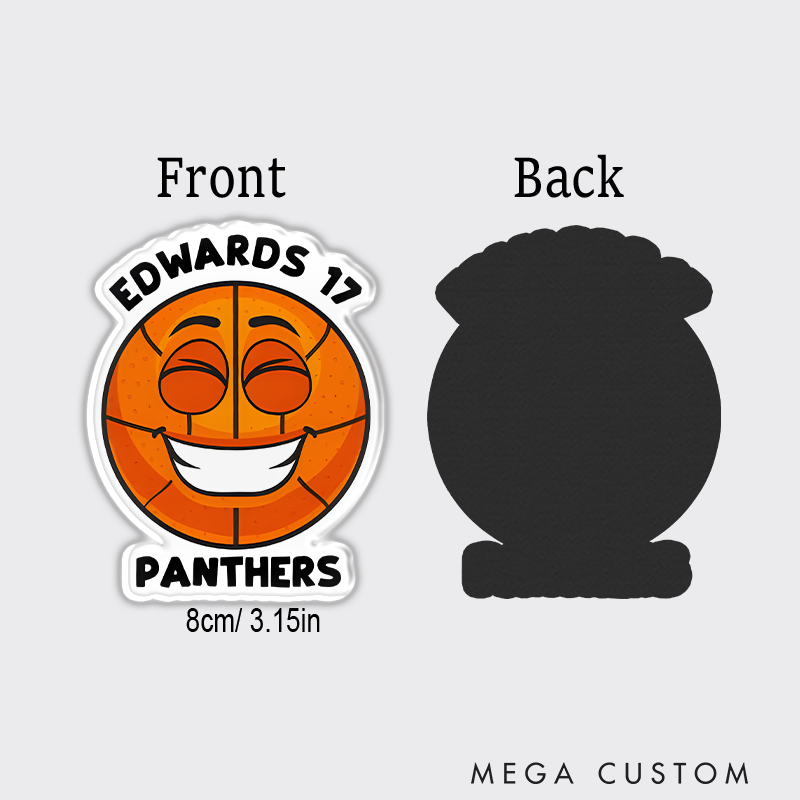 Personalized Basketball Refrigerator Magnet with Smiling Basketball Custom Name Jersey Number and Team Name Design