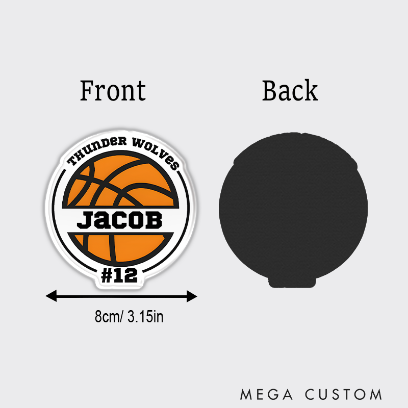 Personalized Basketball Refrigerator Magnet with Custom Name Jersey Number Team Name and Classic Basketball Design