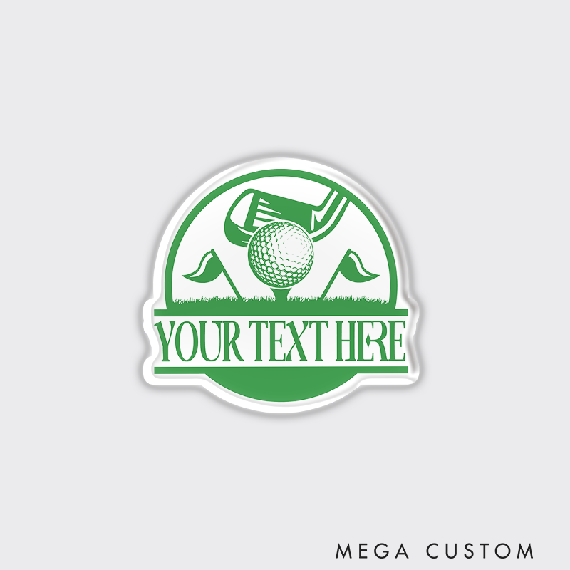 Personalized Golf Refrigerator Magnet with Custom Text Classic Golf Ball Crossed Clubs and Green Themed Scenic Design