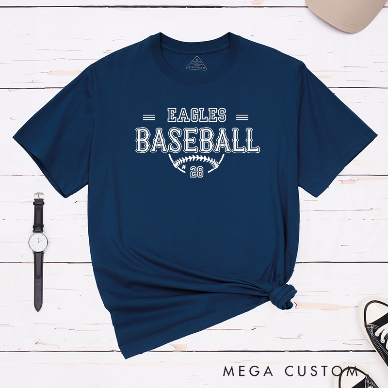 Personalized Baseball T-Shirt with Custom Team Name and Player Number