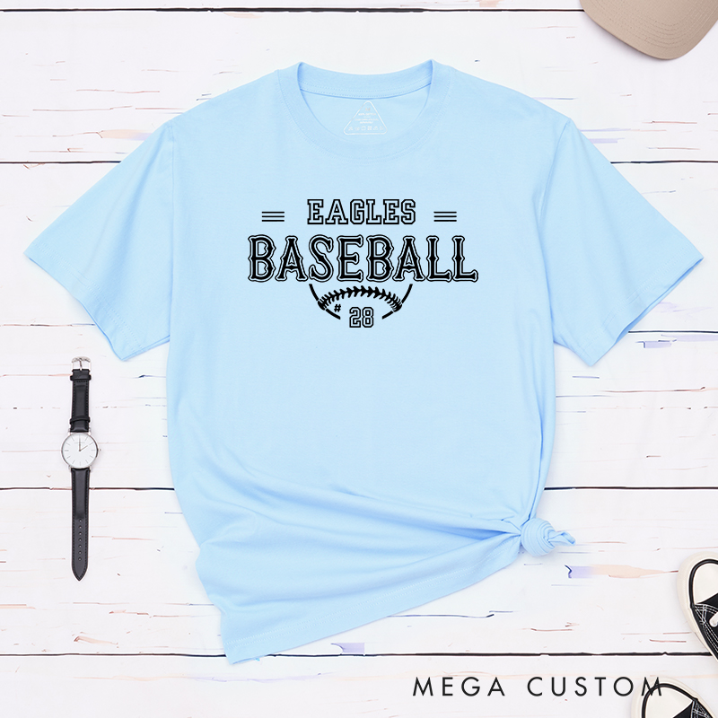Personalized Baseball T-Shirt with Custom Team Name and Player Number