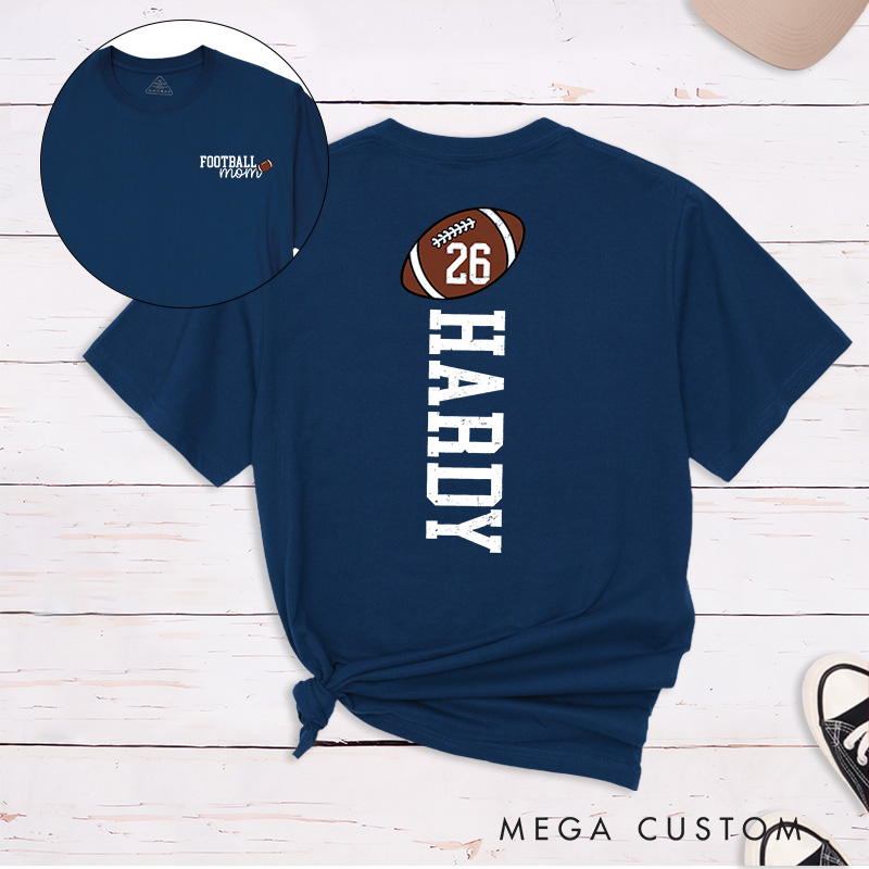 Personalized American Football Mom T-Shirts with Custom Names and Favorite Numbers