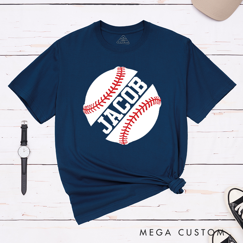 Personalized Game Day T-Shirt with Striking Half Baseball Art and Custom Text