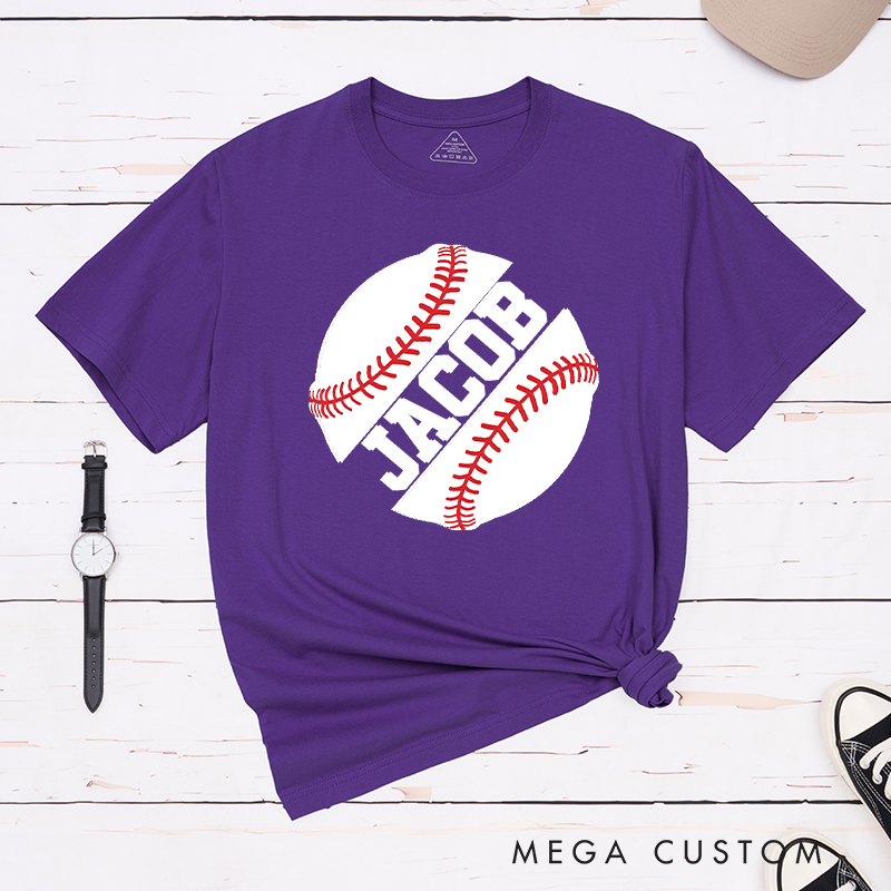 Personalized Game Day T-Shirt with Striking Half Baseball Art and Custom Text
