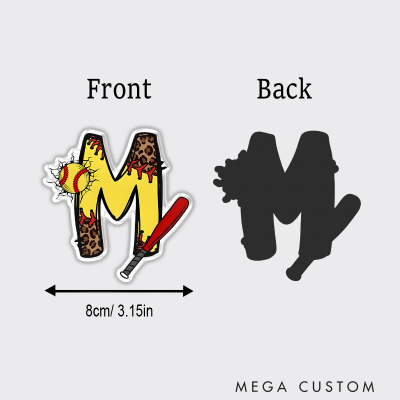 Personalized Softball Refrigerator Magnet with Custom Initial Name Leopard Print and Bat Design