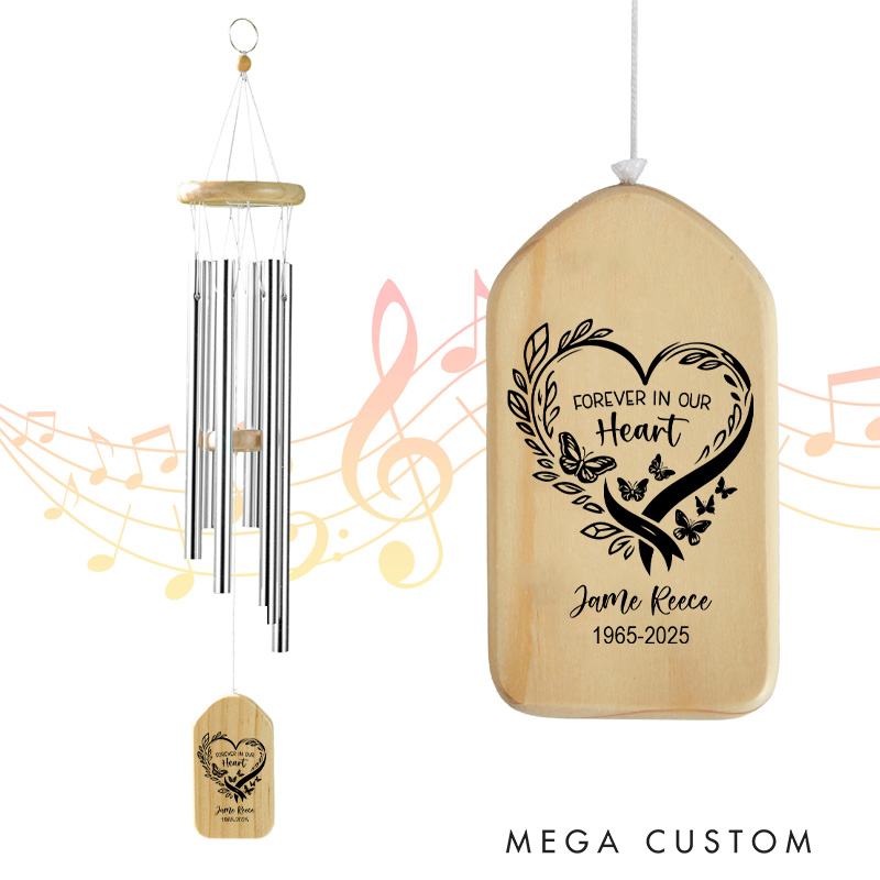 Personalized Sympathy Wind Chimes for Outside Deep Tone Memorial Wind Chimes for Loss of Loved One Forever In Our Hearts Bereavement Gift 