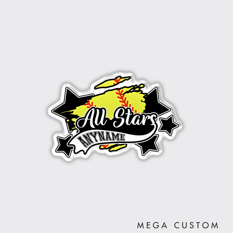 Personalized All Stars Softball Refrigerator Magnet with Custom Name and Starry Design