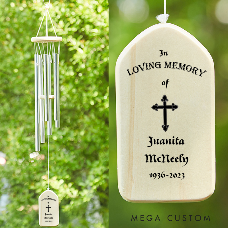 Personalized Memorial Wind Chimes for Loss of Loved One Outdoor Memory Cross Chimes Custom Sympathy Remembrance Chime